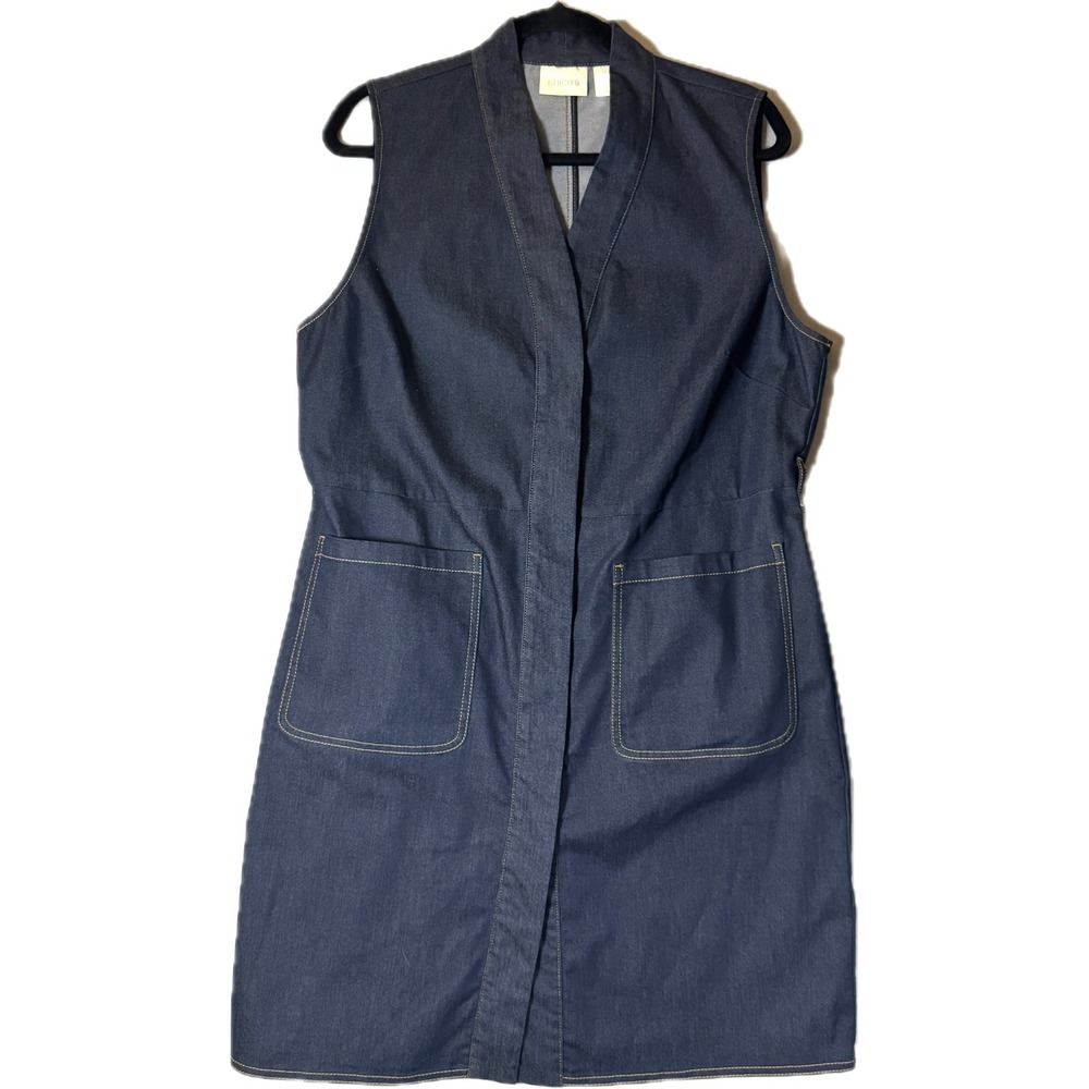 Chico's Denim Dress Women 2 Blue Sleeveless Pockets Belt Loops Jumper Teacher